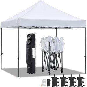 Yaheetech Canopy Tent, Commercial Instant Heavy Duty Canopy, 500D Waterproof Adjustable Canopy with Wheeled Carry Bag, 4 Sandbags and 4 Stakes (10x10, White)